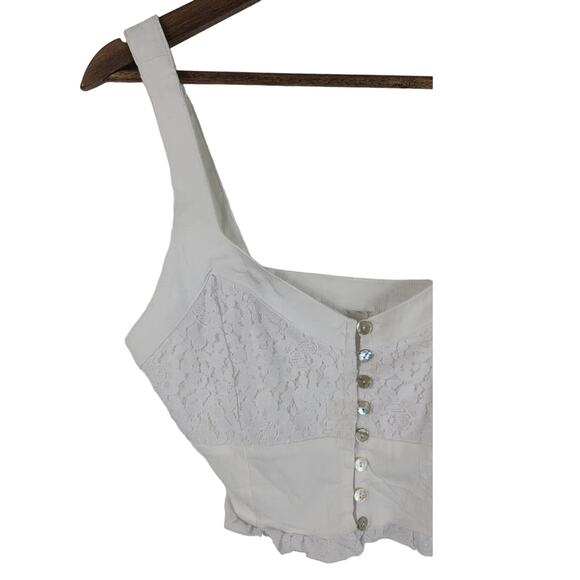 Intimately Free People White Lace Mother of Pearl Buttons Women Crop Blouse M - Picture 2 of 6
